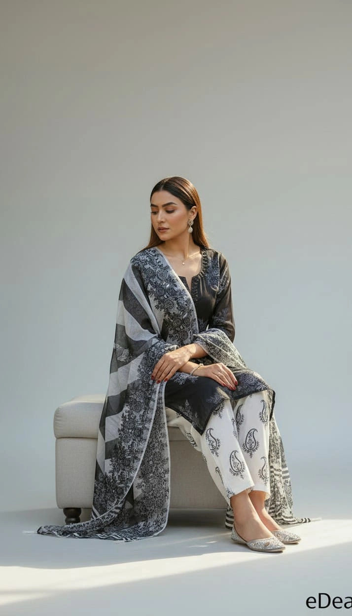 Georgette Printed Karchupi Three Piece - Code 87