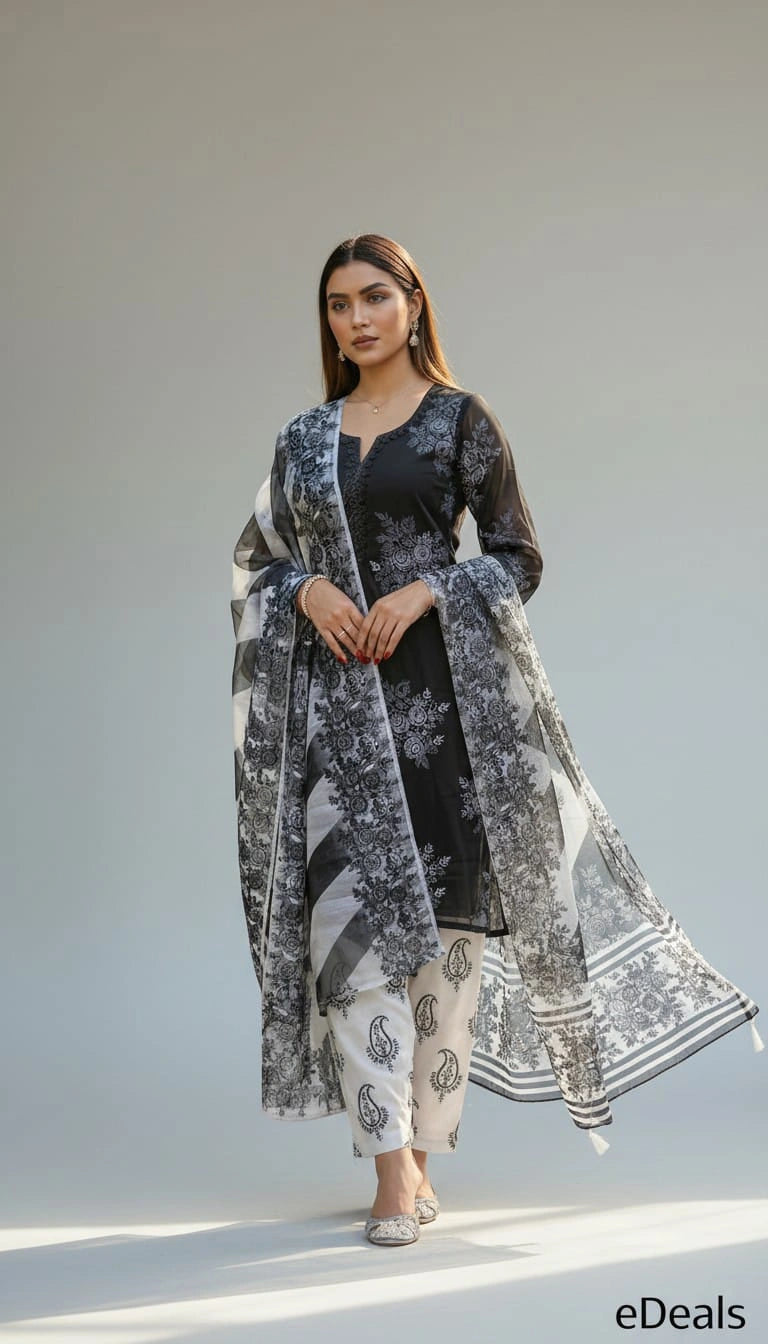 Georgette Printed Karchupi Three Piece - Code 87