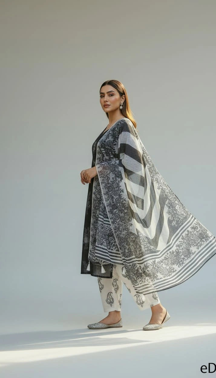 Georgette Printed Karchupi Three Piece - Code 87