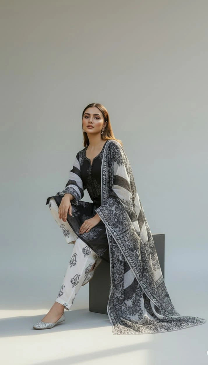 Georgette Printed Karchupi Three Piece - Code 87