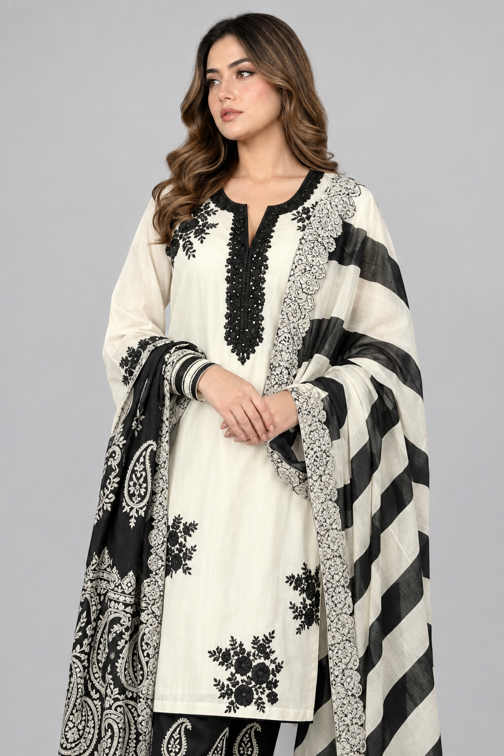 Neckline and dupatta detail