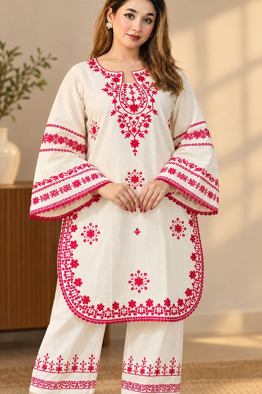 Neckline and sleeve detail