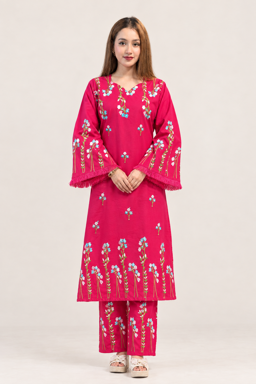 Pink floral outfit without dupatta